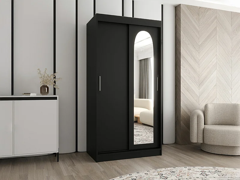 Armoire Hartford 505, Noir, 200x100x62cm, Portes d'armoire: Coulissantes