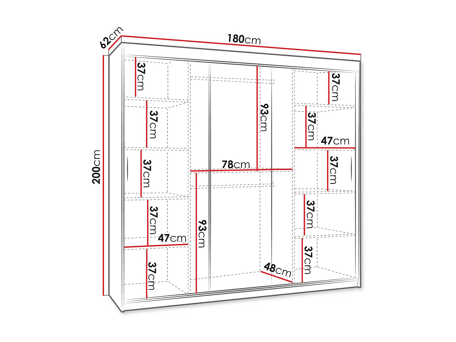 Armoire Hartford 506, Blanc, 200x180x62cm, Portes d'armoire: Coulissantes