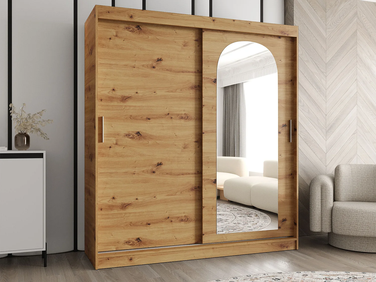 Armario Hartford 500, Roble Artisan, 200x180x62cm, Puertas de armario: Correderas