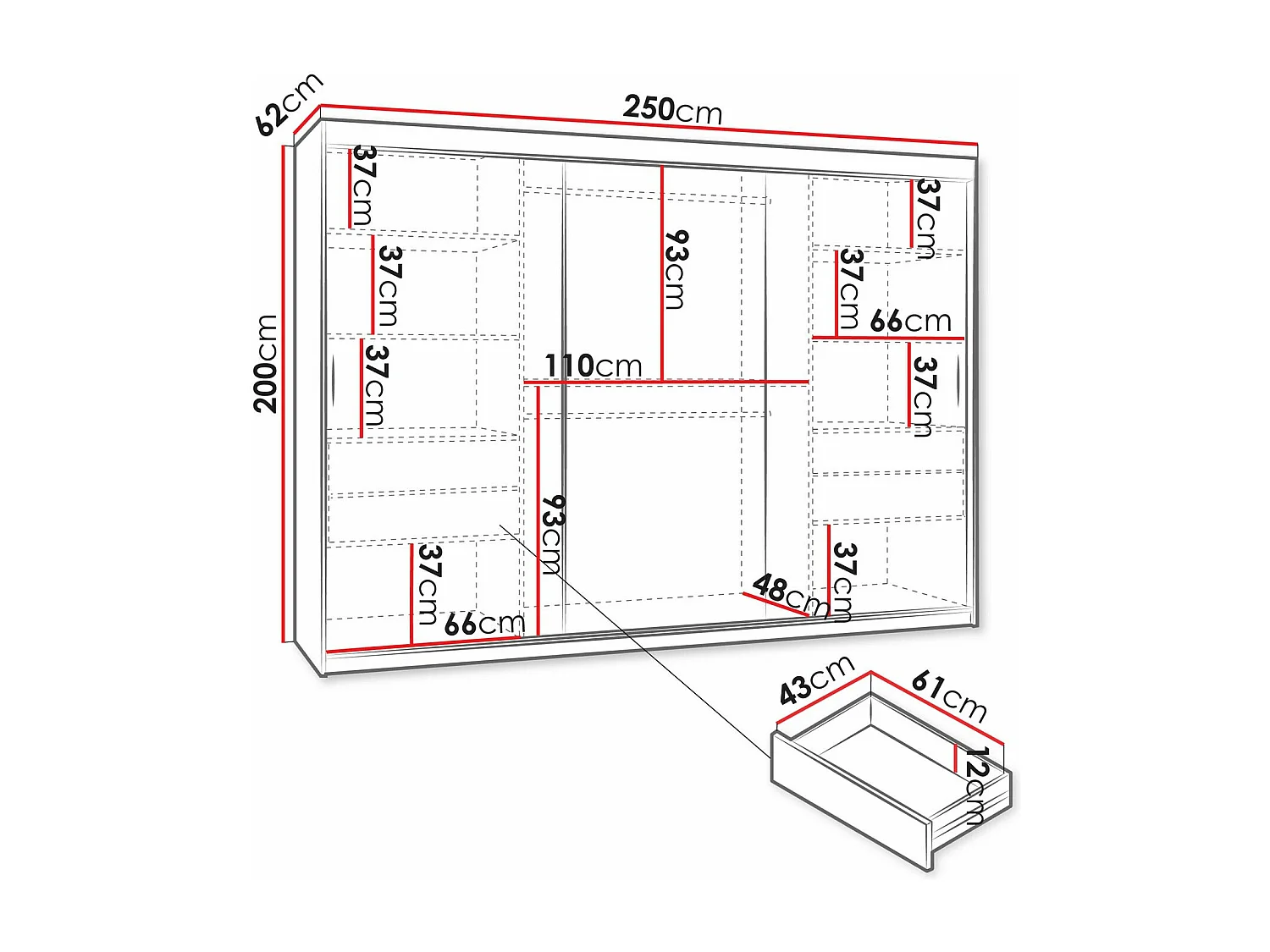 Armoire Hartford 508, Chêne Artisan, 200x250x62cm, Portes d'armoire: Coulissantes