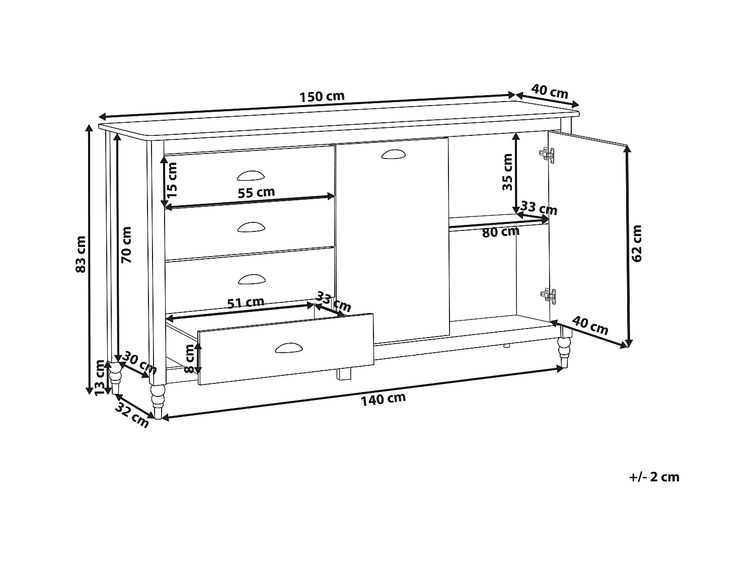 Sideboard mit 2 Türen SHILLINGTON Kiefernholz Weiss