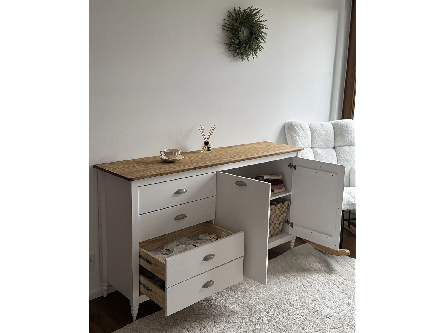 Dressoir met 2 deuren SHILLINGTON Dennenhout Wit