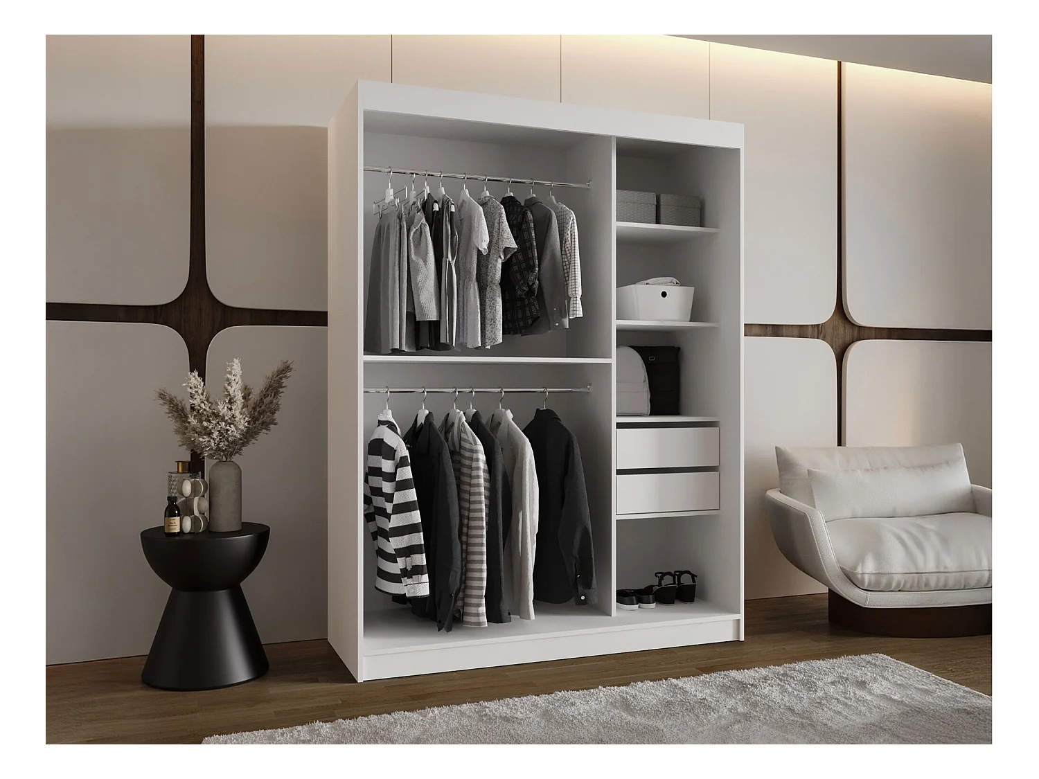 Armario Hartford 503, Negro, 200x150x62cm, Puertas de armario: Correderas