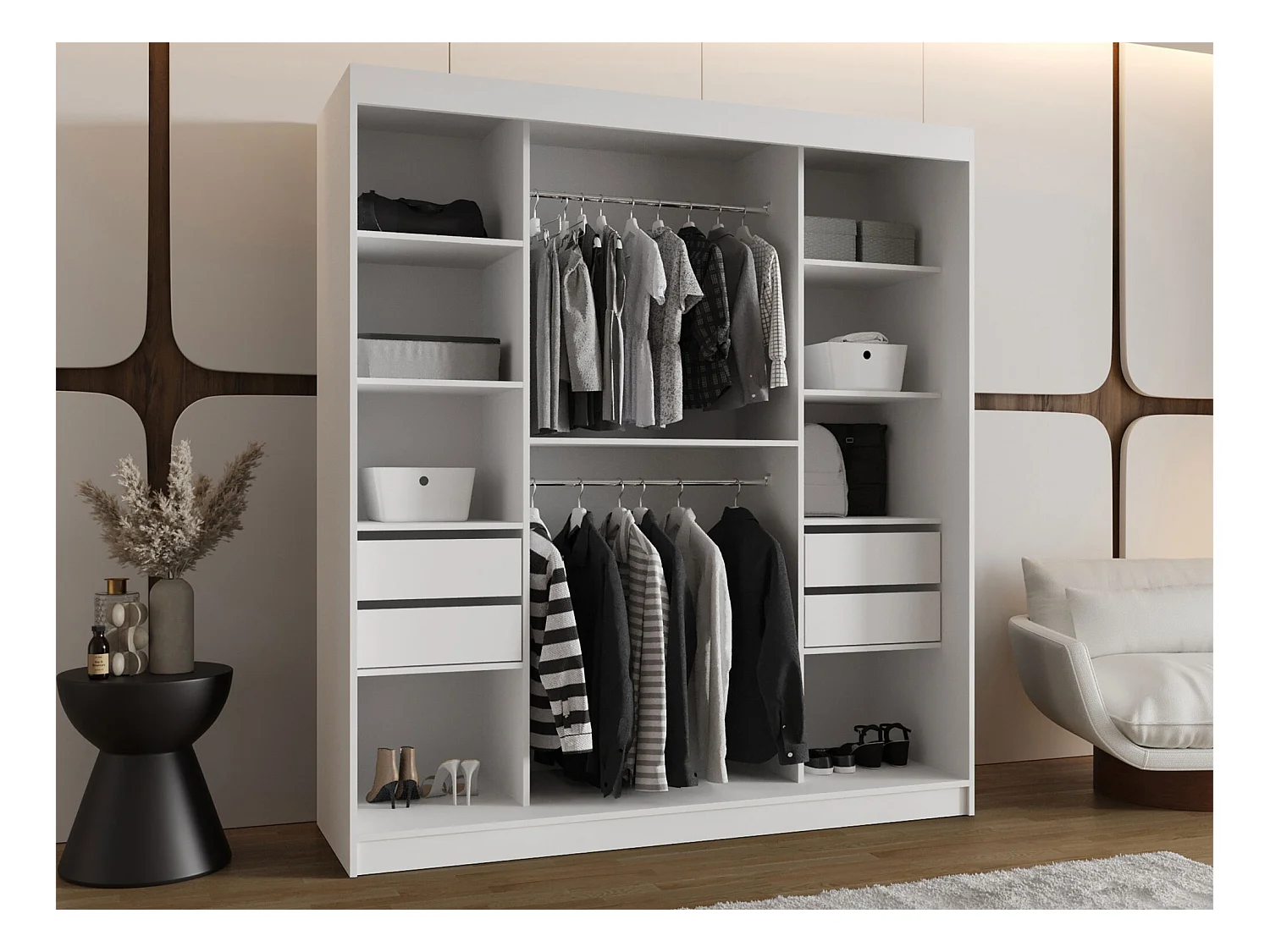 Armario Hartford 500, Negro, 200x180x62cm, Puertas de armario: Correderas