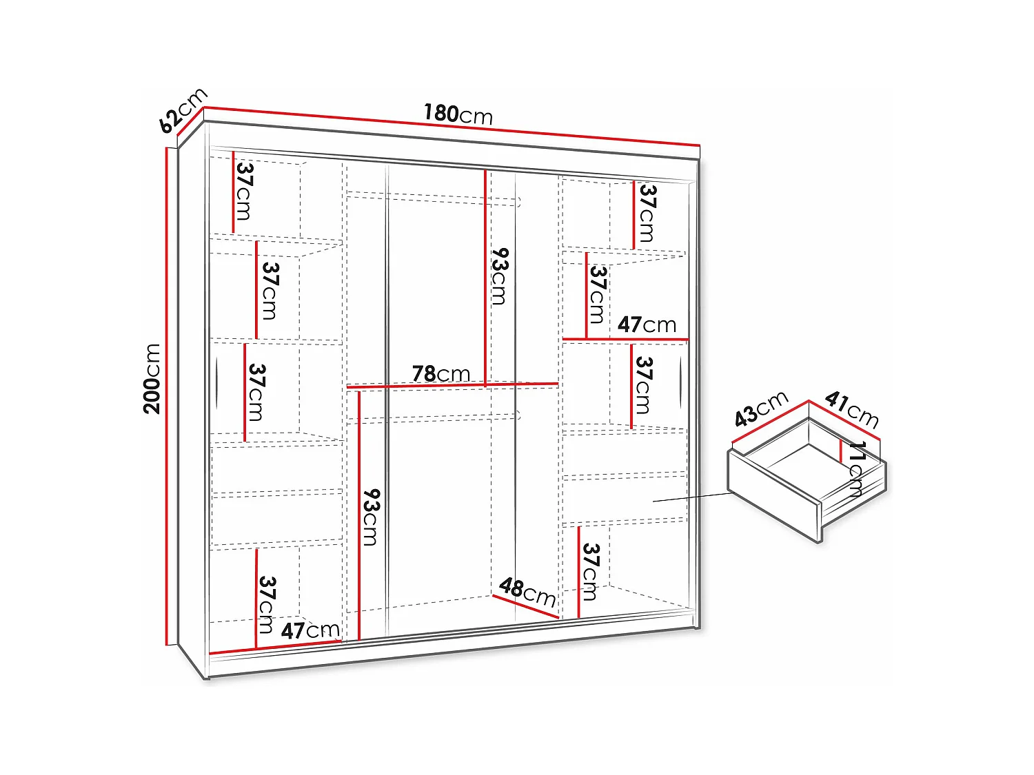 Armario Hartford 500, Negro, 200x180x62cm, Puertas de armario: Correderas