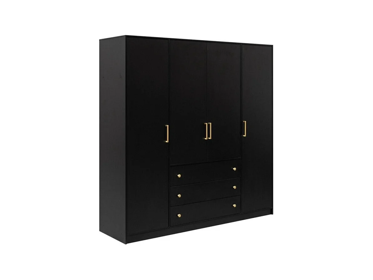 Armoire Honolulu 252, Doré|Noir, 200x196x58cm, Portes d'armoire: Avec des charnières