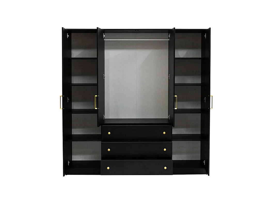 Armoire Honolulu 252, Doré|Noir, 200x196x58cm, Portes d'armoire: Avec des charnières