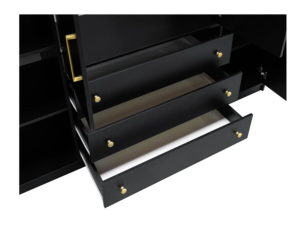 Armoire Honolulu 252, Doré|Noir, 200x196x58cm, Portes d'armoire: Avec des charnières