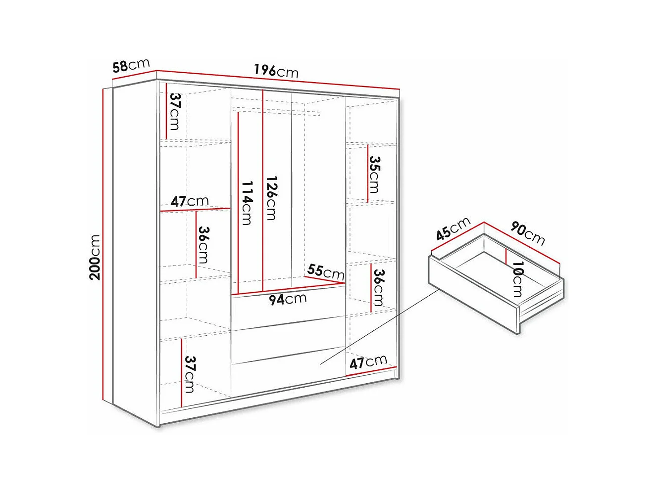 Armoire Honolulu 252, Doré|Noir, 200x196x58cm, Portes d'armoire: Avec des charnières