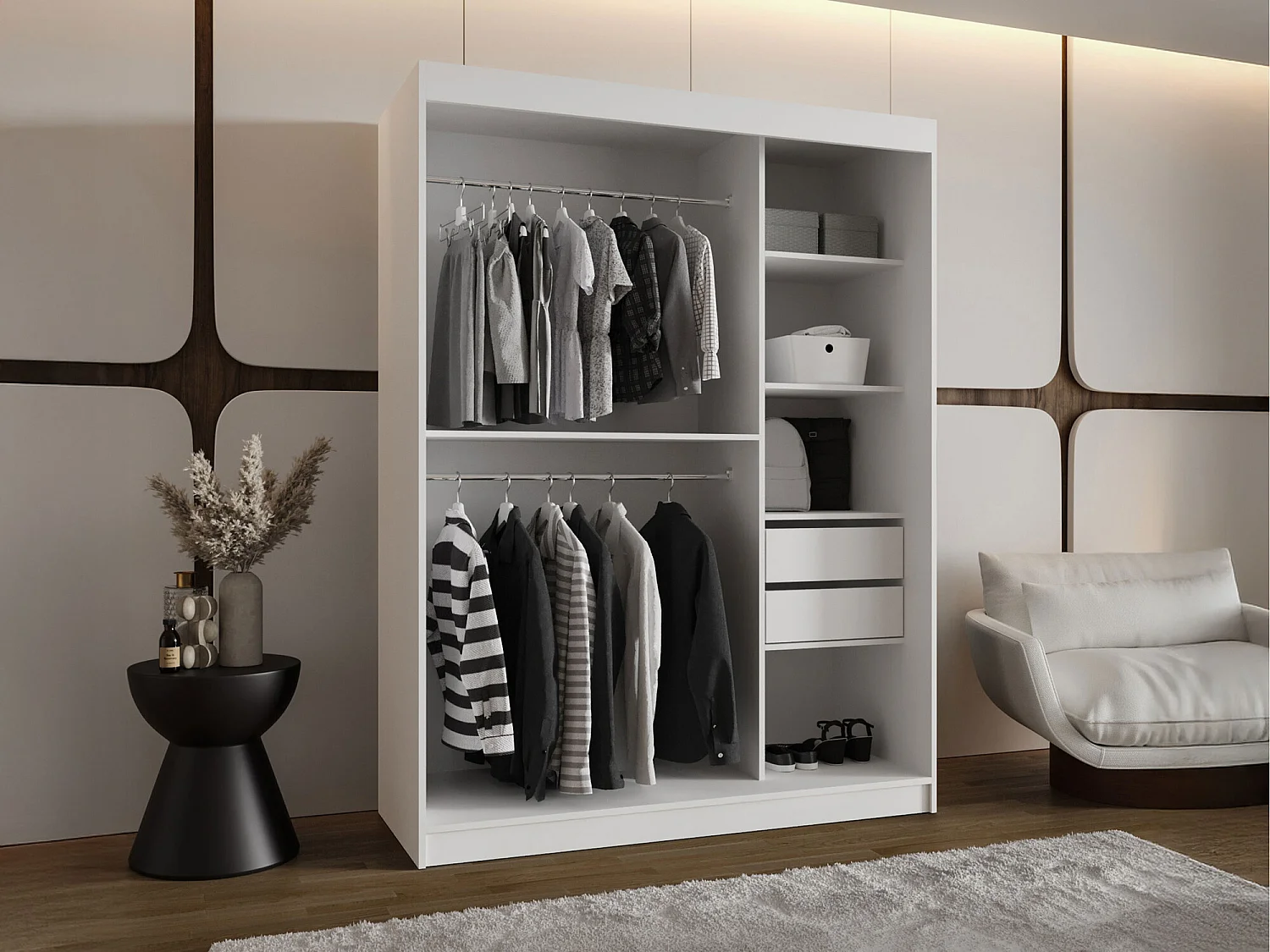 Armoire Hartford 503, Chêne Artisan, 200x150x62cm, Portes d'armoire: Coulissantes