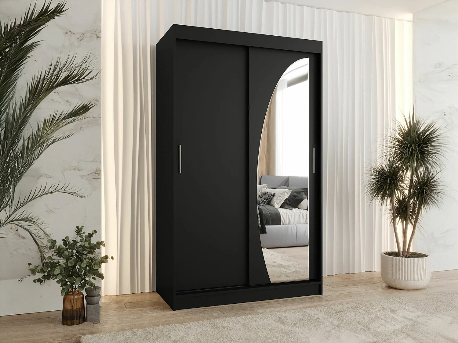 Armoire Hartford 501, Noir, 200x120x62cm, Portes d'armoire: Coulissantes