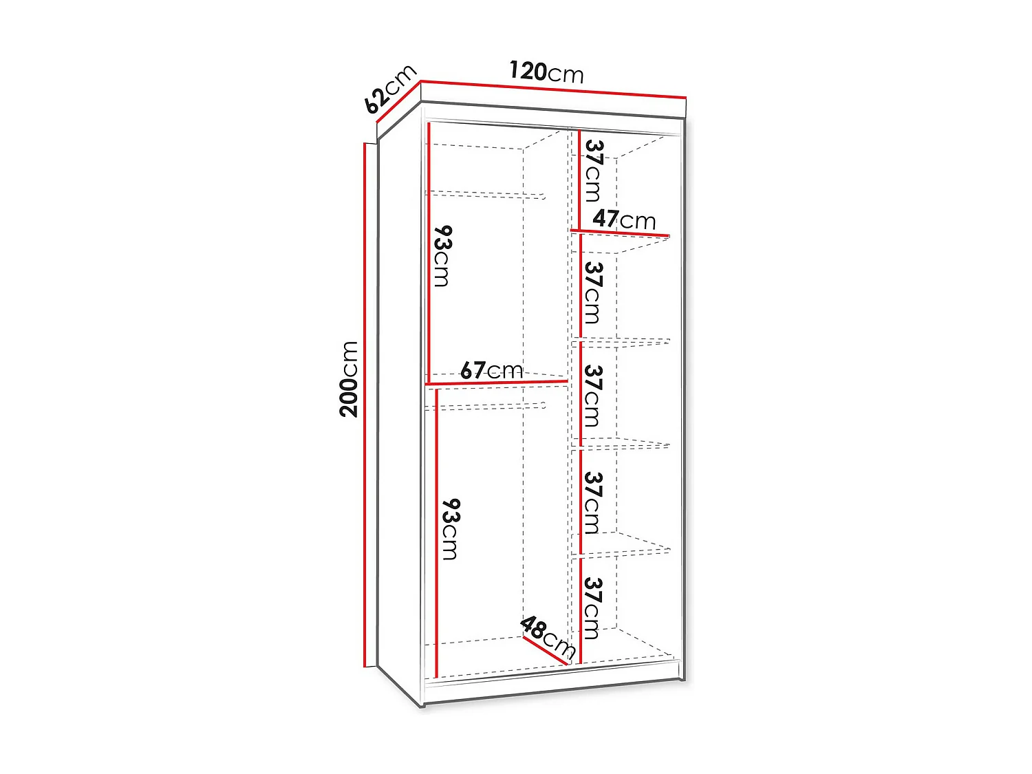 Armoire Hartford 501, Noir, 200x120x62cm, Portes d'armoire: Coulissantes