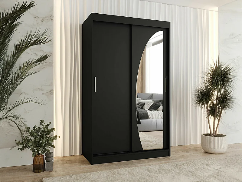 Armoire Hartford 501, Noir, 200x120x62cm, Portes d'armoire: Coulissantes