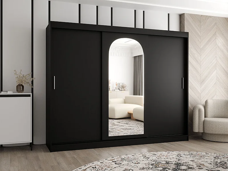 Armoire Hartford 497, Noir, 200x250x62cm, Portes d'armoire: Coulissantes