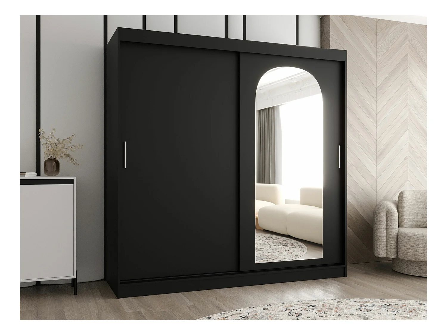 Armario Hartford 499, Negro, 200x200x62cm, Puertas de armario: Correderas