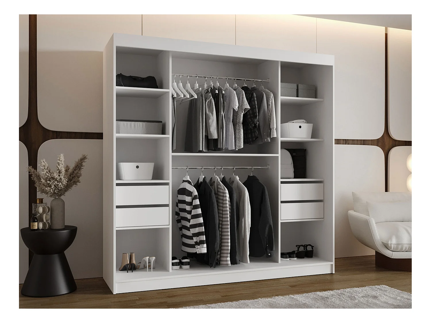 Armario Hartford 499, Negro, 200x200x62cm, Puertas de armario: Correderas