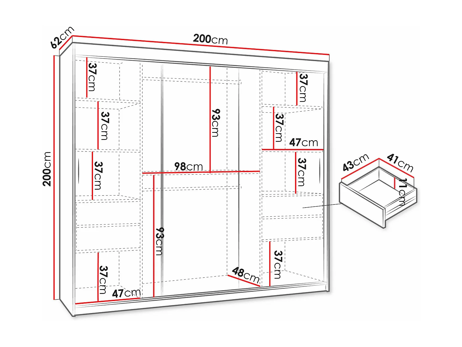 Armario Hartford 499, Negro, 200x200x62cm, Puertas de armario: Correderas