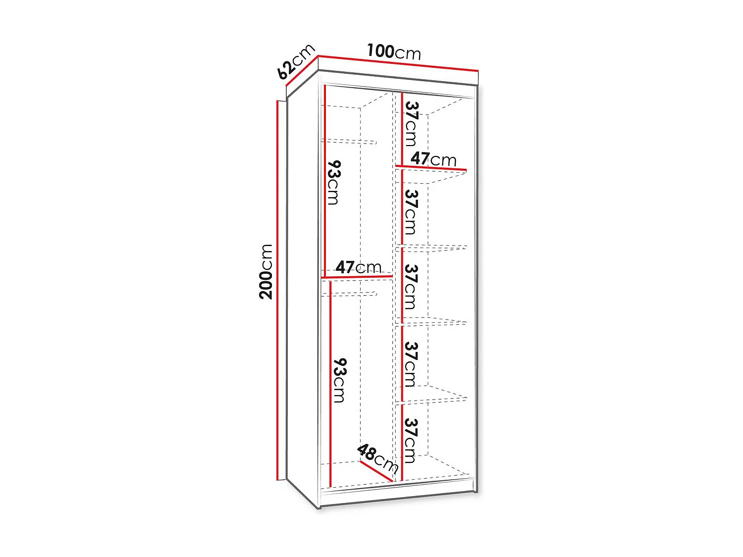 Armoire Hartford 498, Blanc, 200x100x62cm, Portes d'armoire: Coulissantes