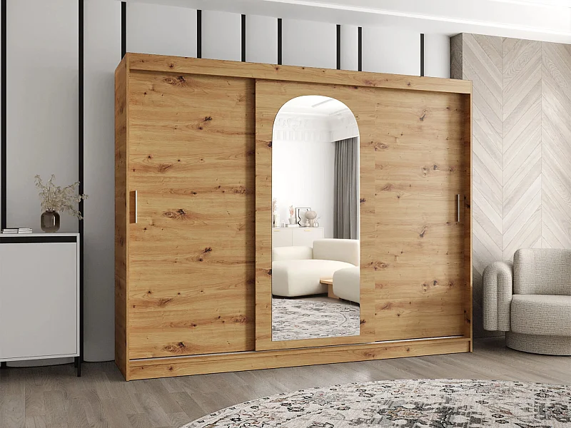 Armoire Hartford 497, Chêne Artisan, 200x250x62cm, Portes d'armoire: Coulissantes