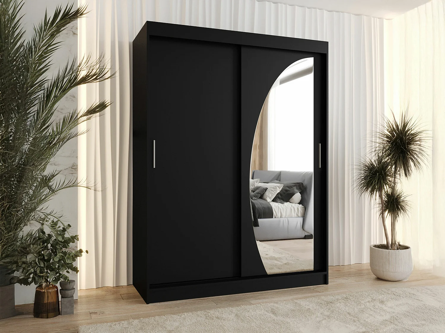 Armario Hartford 503, Negro, 200x150x62cm, Puertas de armario: Correderas