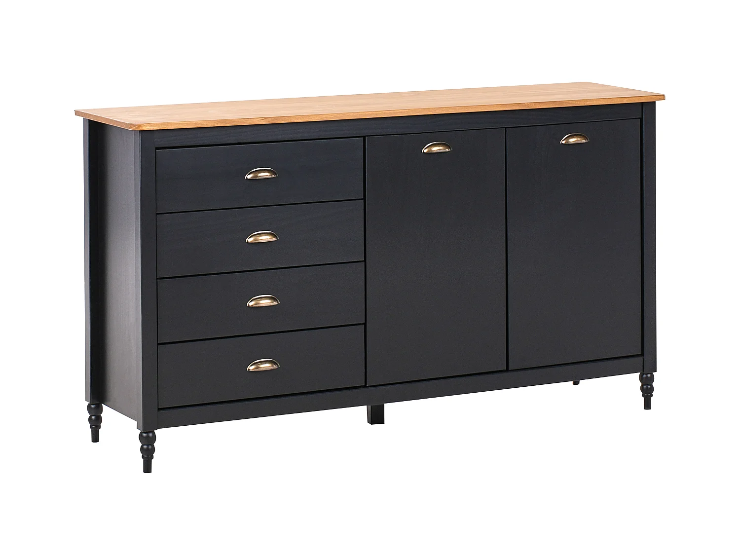 Commode 2 portes SHILLINGTON Bois de pin Noir