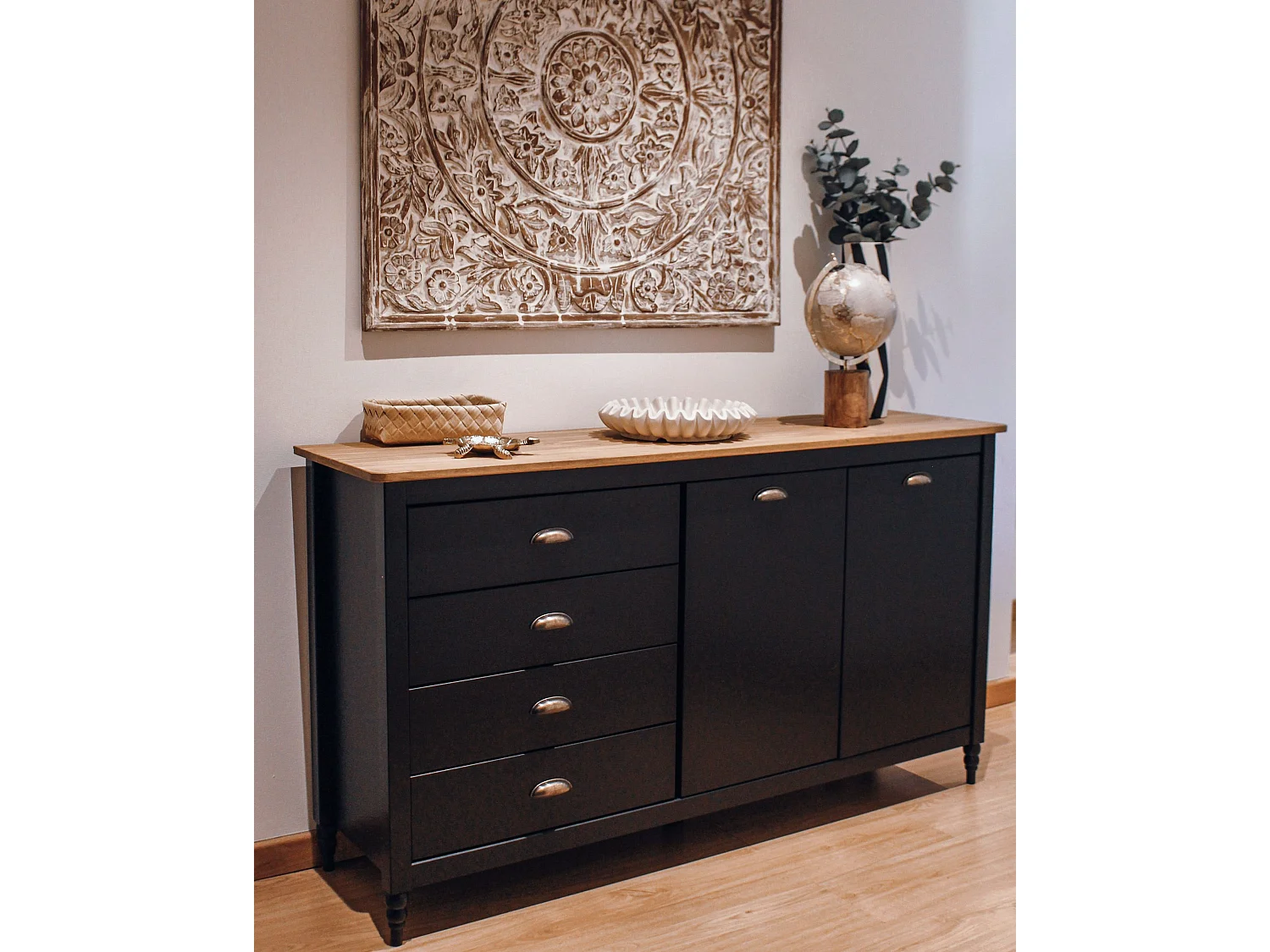 Commode 2 portes SHILLINGTON Bois de pin Noir