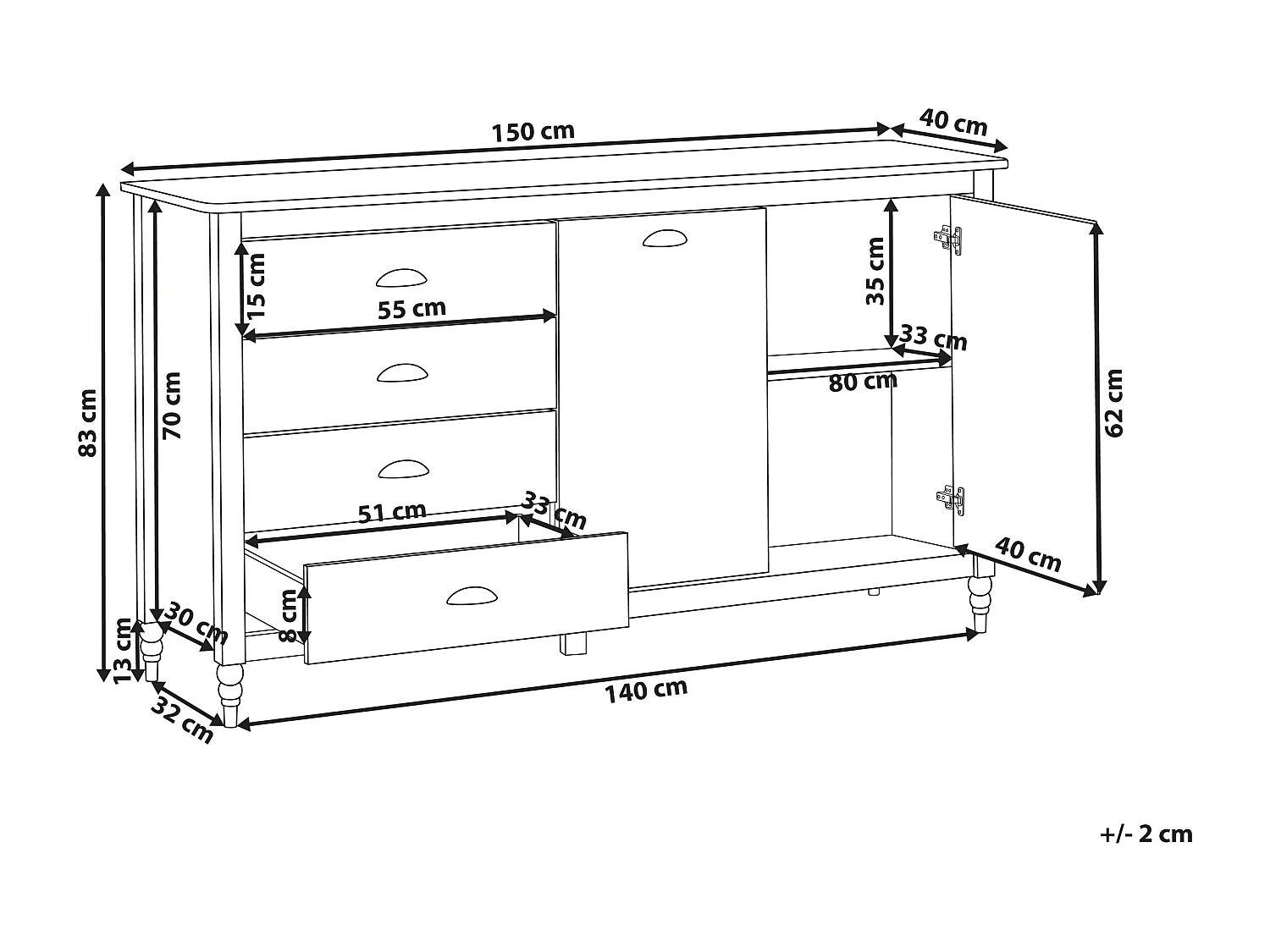 Dressoir met 2 deuren SHILLINGTON Dennenhout Zwart