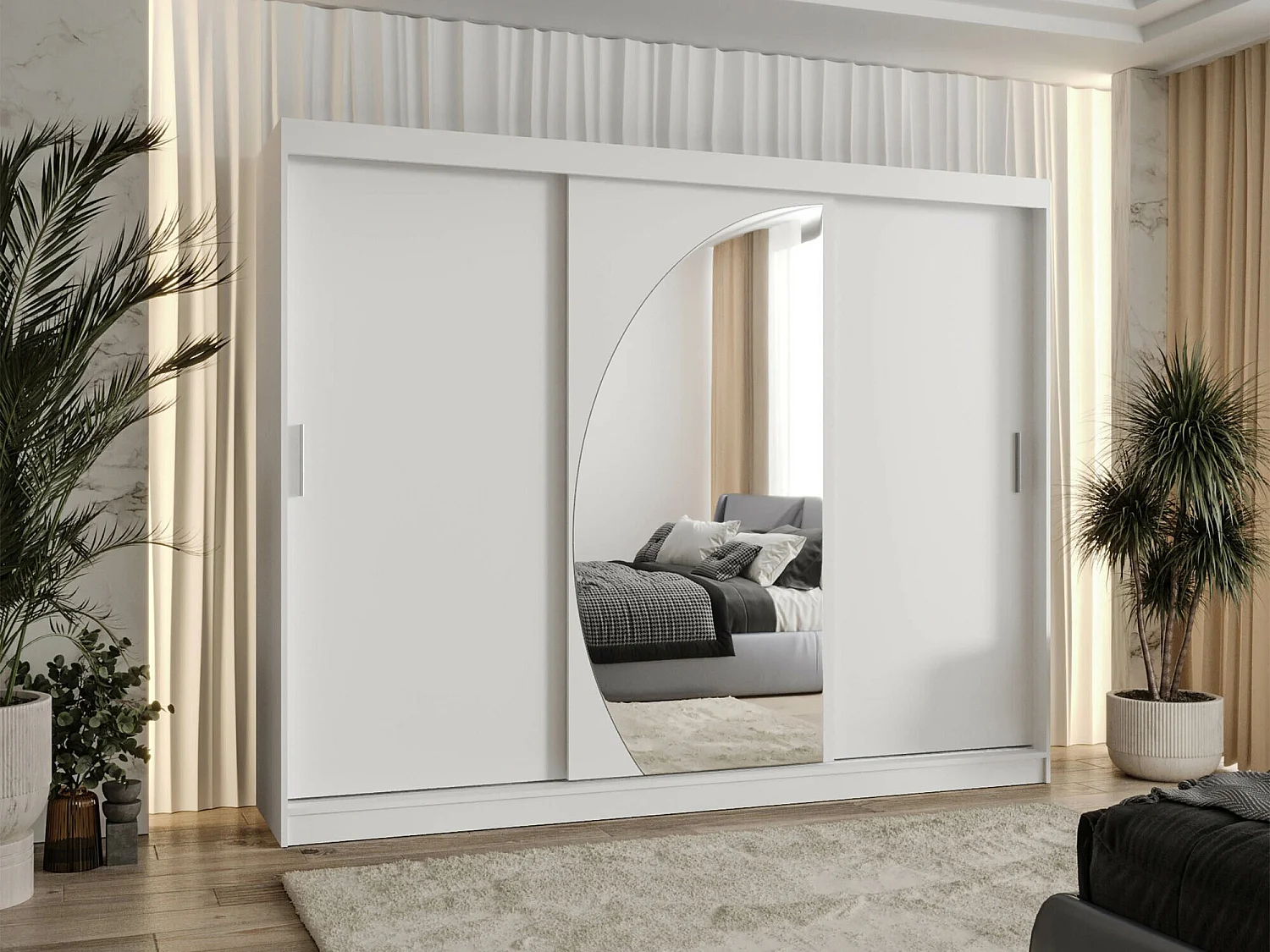 Armoire Hartford 508, Blanc, 200x250x62cm, Portes d'armoire: Coulissantes