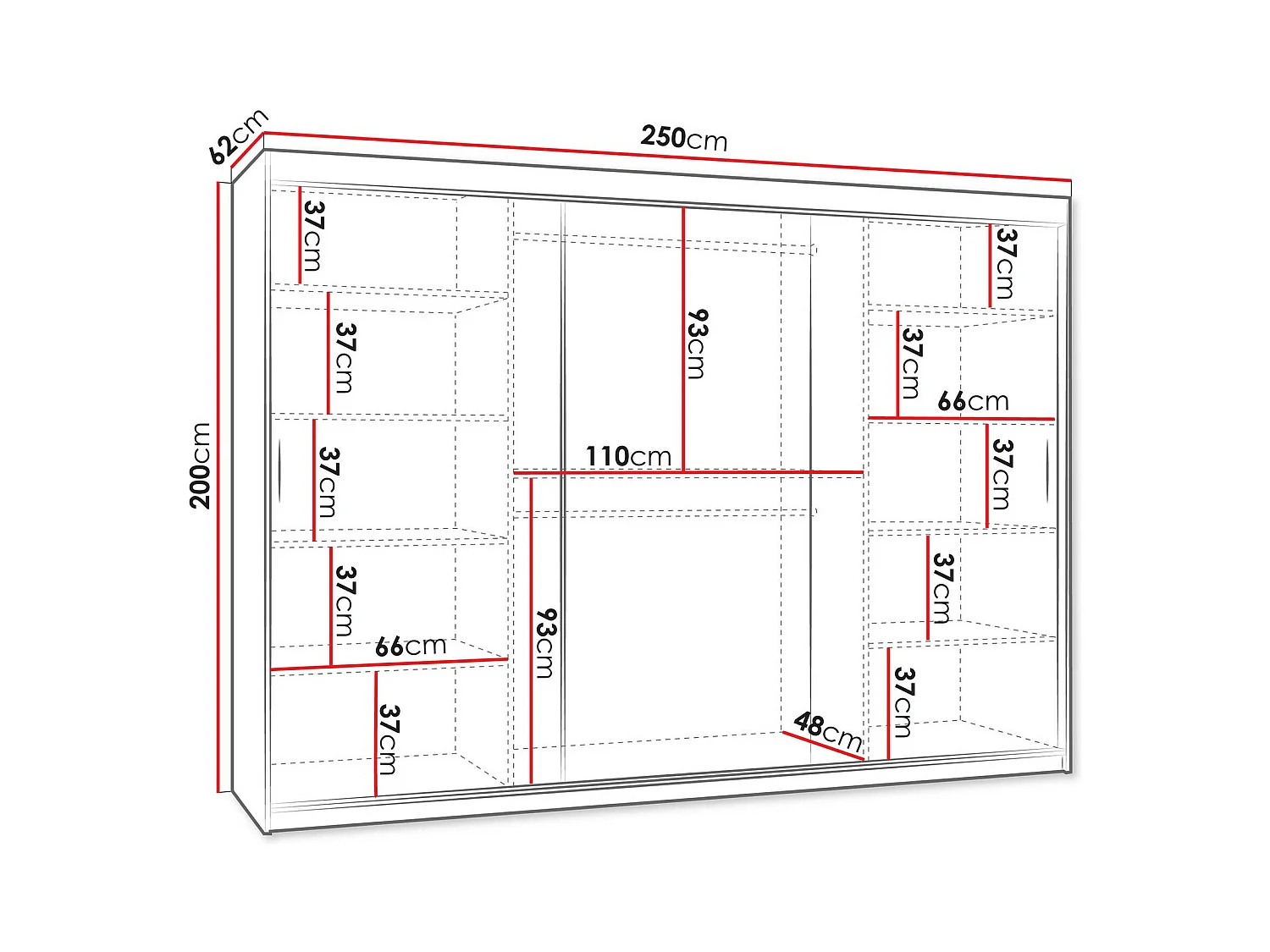 Armario Hartford 508, Blanco, 200x250x62cm, Puertas de armario: Correderas