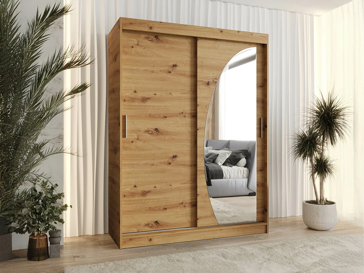 Armoire Hartford 503, Chêne Artisan, 200x150x62cm, Portes d'armoire: Coulissantes