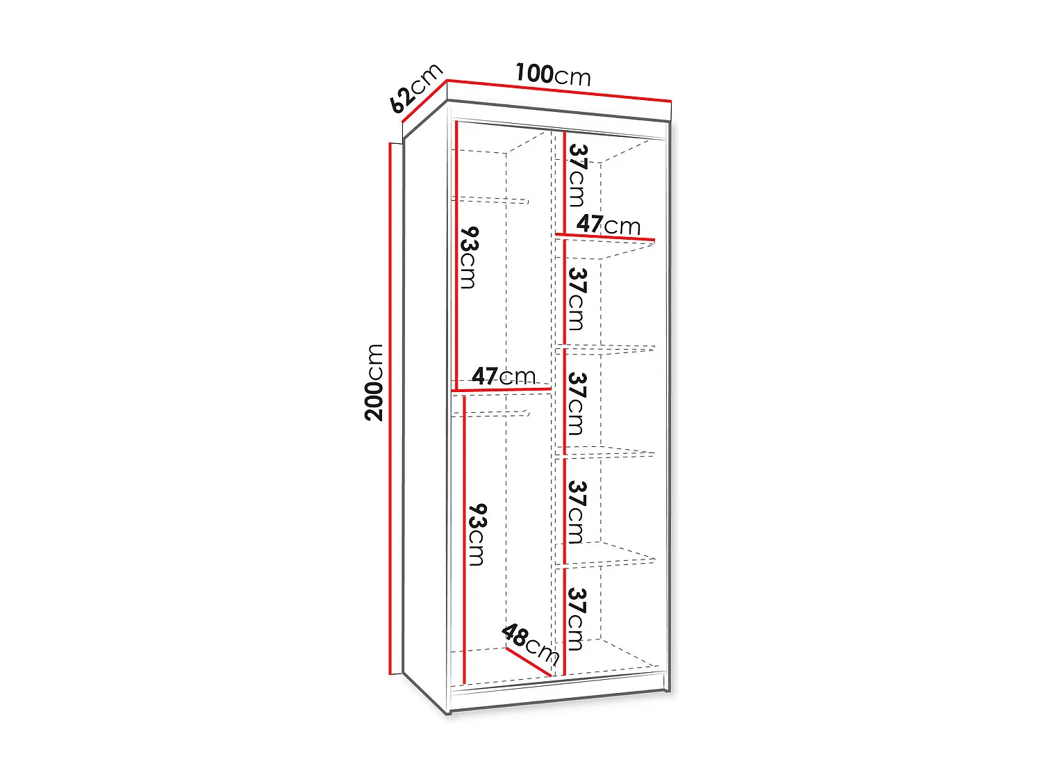 Armoire Hartford 505, Blanc, 200x100x62cm, Portes d'armoire: Coulissantes