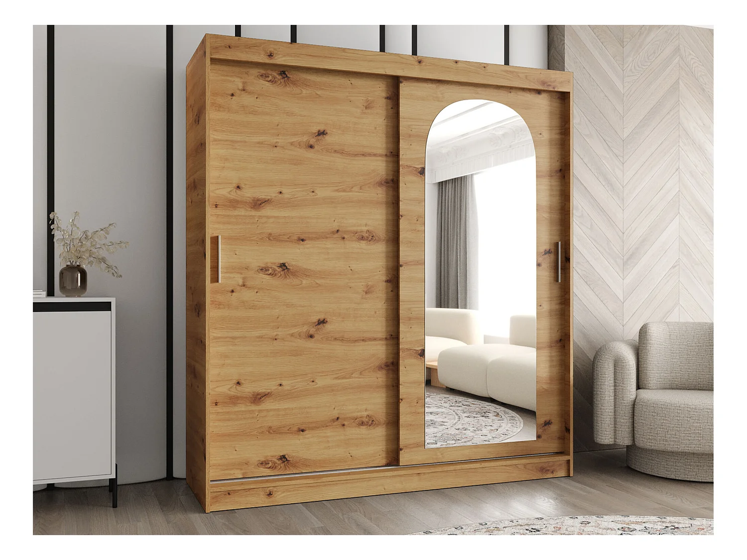 Armario Hartford 500, Roble Artisan, 200x180x62cm, Puertas de armario: Correderas