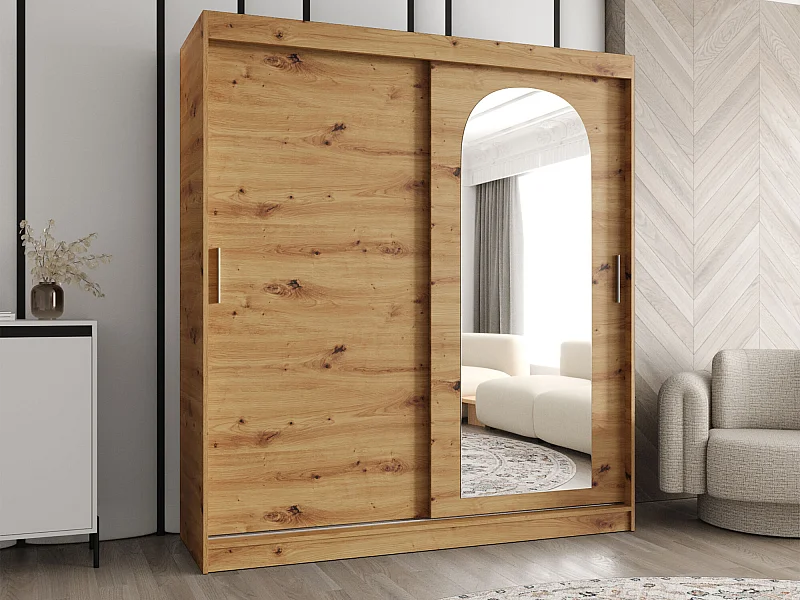 Armoire Hartford 500, Chêne Artisan, 200x180x62cm, Portes d'armoire: Coulissantes