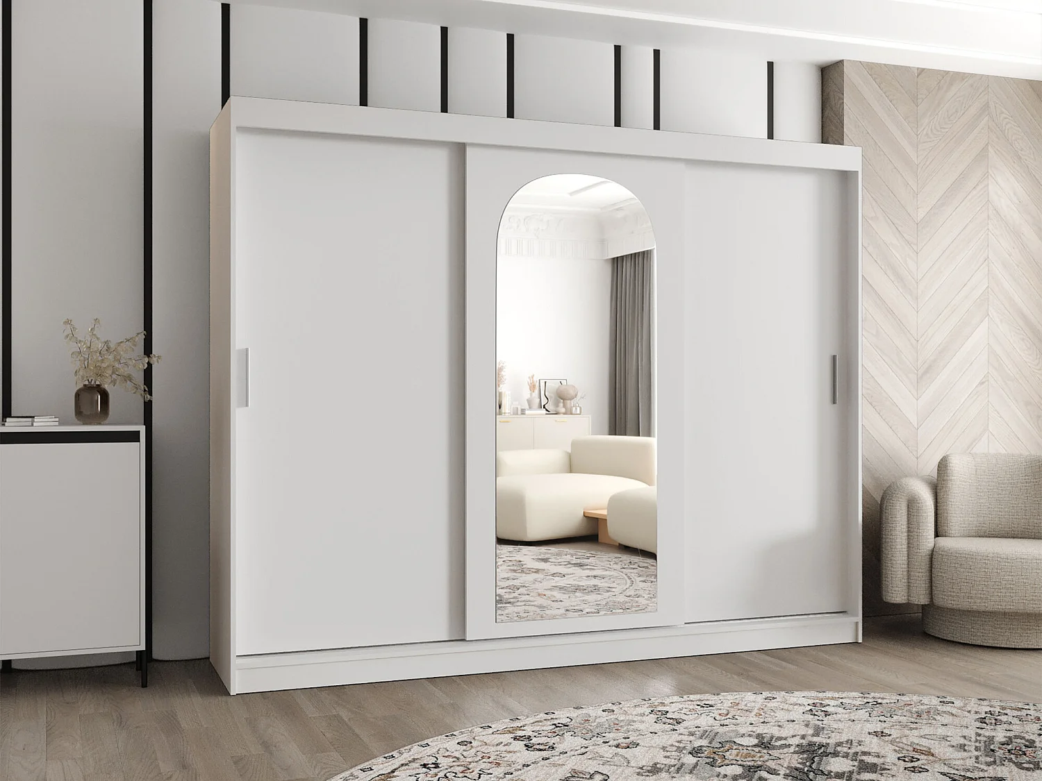 Armoire Hartford 497, Blanc, 200x250x62cm, Portes d'armoire: Coulissantes