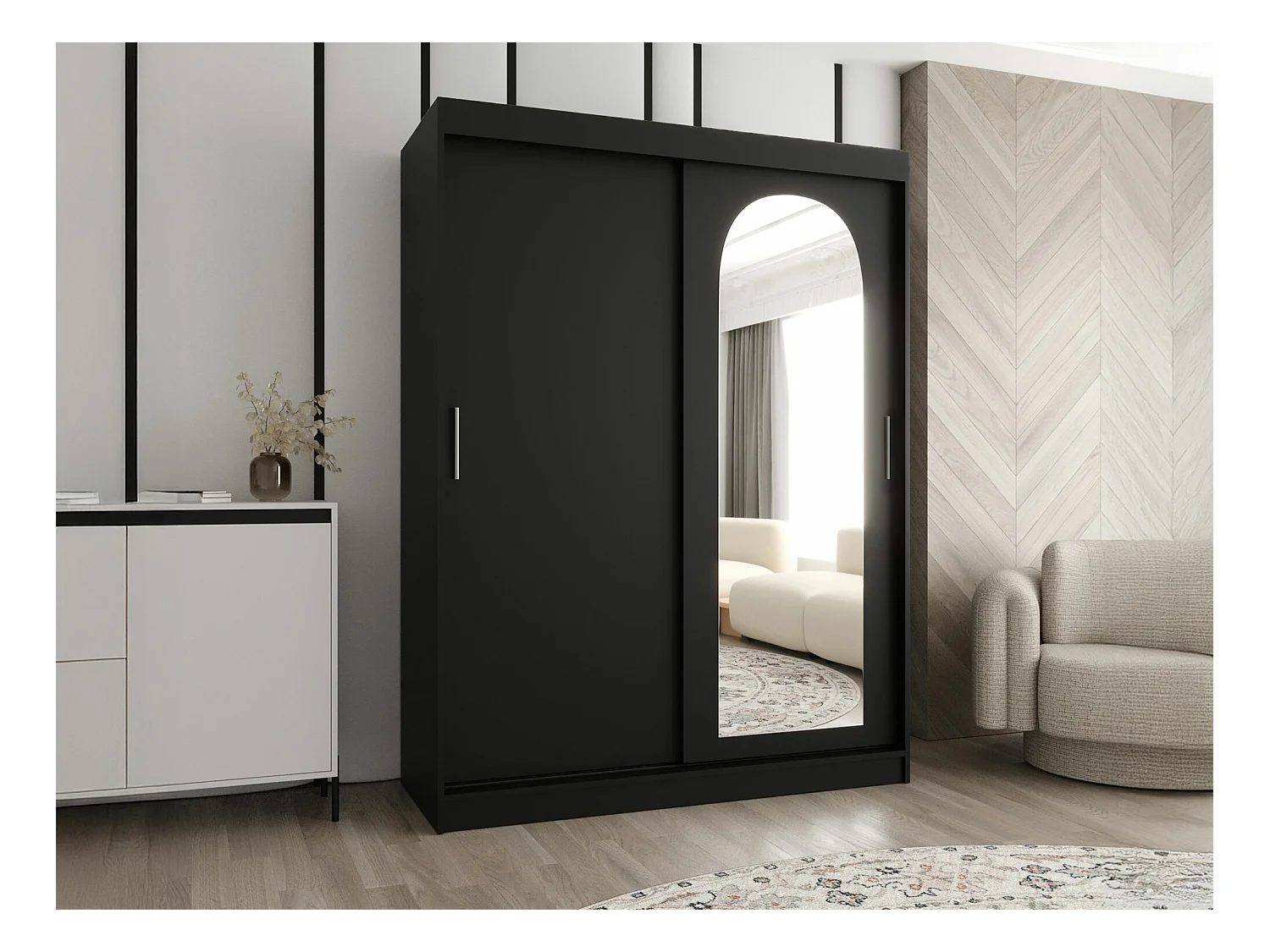 Armario Hartford 502, Negro, 200x150x62cm, Puertas de armario: Correderas