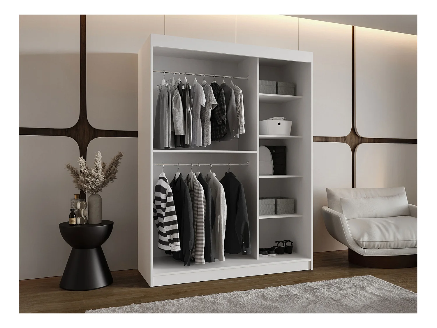 Armario Hartford 502, Negro, 200x150x62cm, Puertas de armario: Correderas