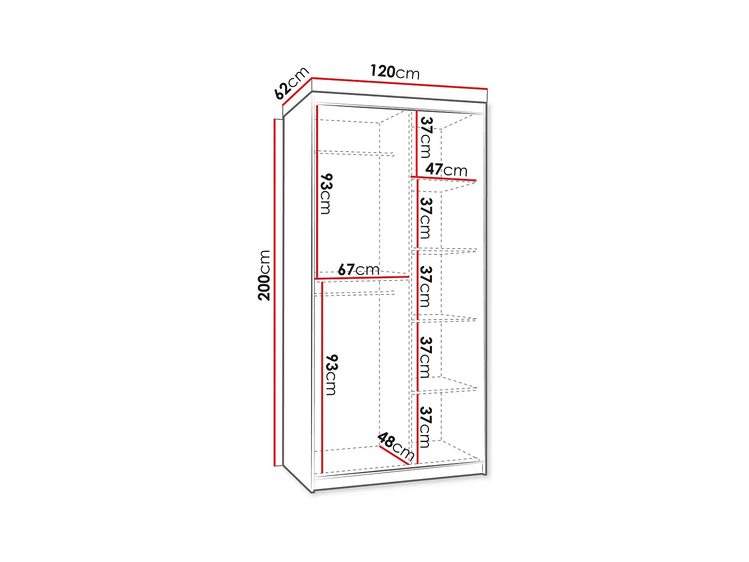 Armario Hartford 504, Blanco, 200x120x62cm, Puertas de armario: Correderas