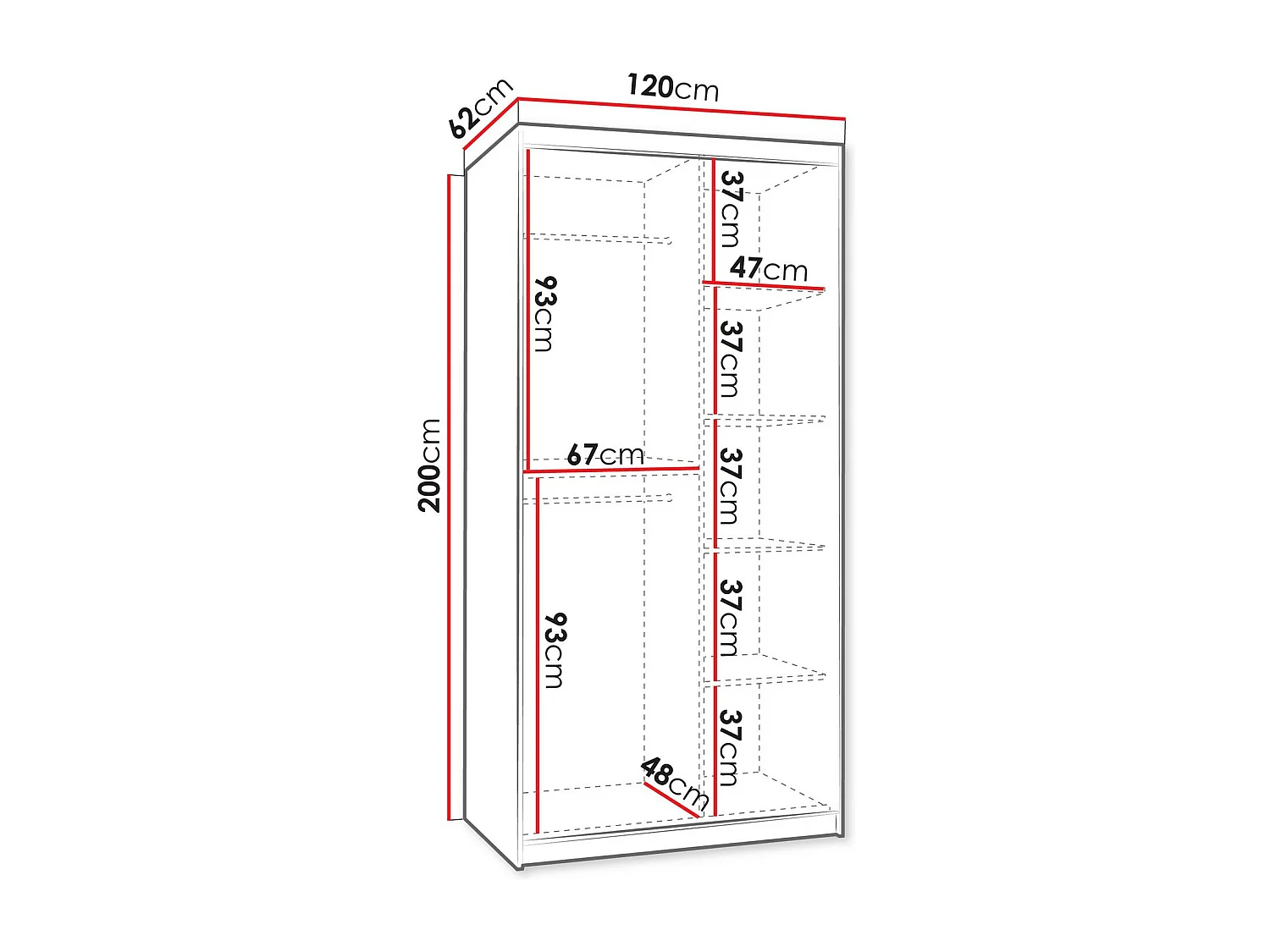 Armario Hartford 504, Blanco, 200x120x62cm, Puertas de armario: Correderas