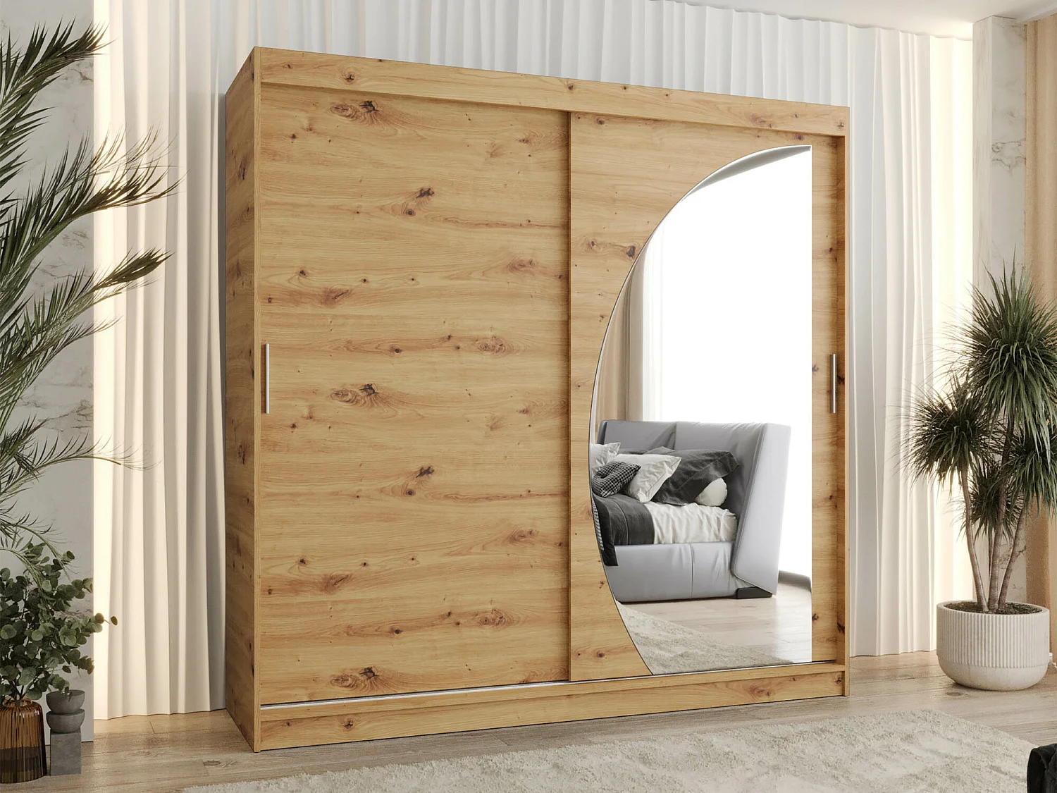 Armoire Hartford 507, Chêne Artisan, 200x200x62cm, Portes d'armoire: Coulissantes