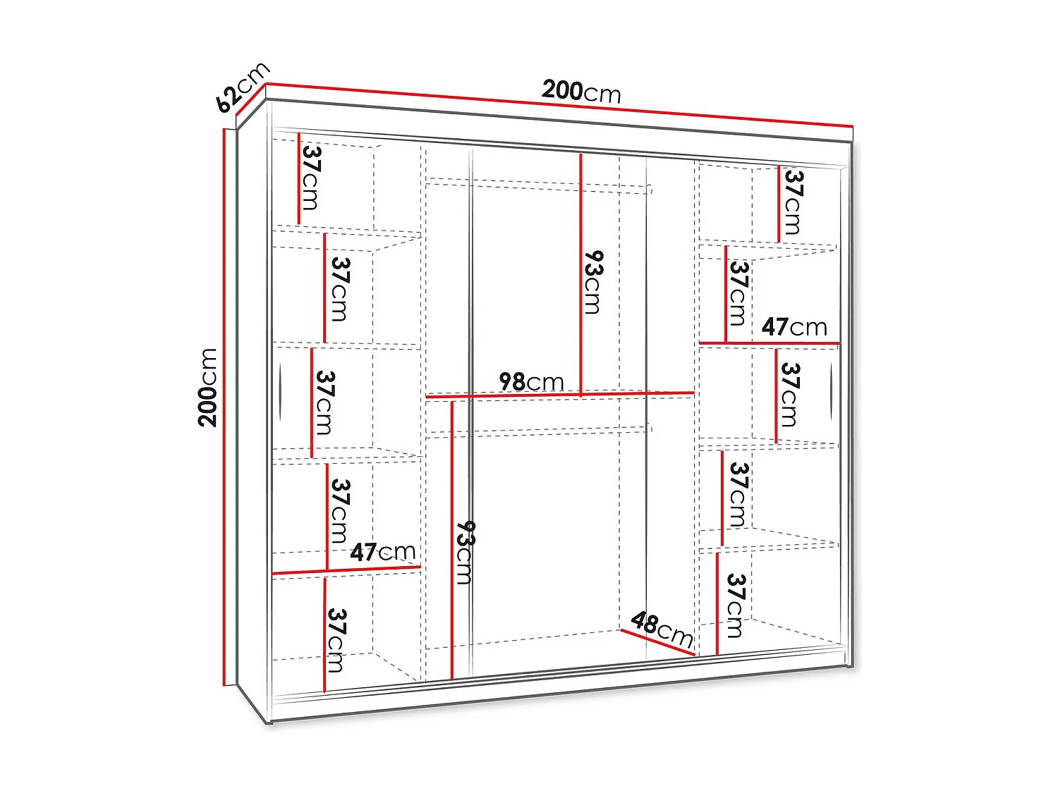 Armoire Hartford 507, Chêne Artisan, 200x200x62cm, Portes d'armoire: Coulissantes
