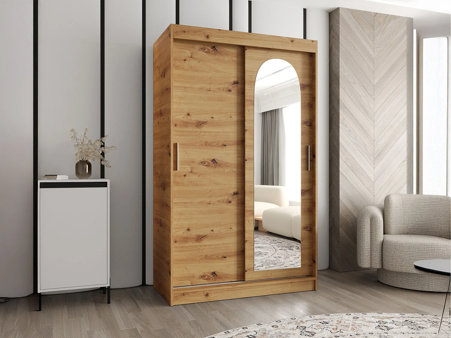 Armoire Hartford 504, Chêne Artisan, 200x120x62cm, Portes d'armoire: Coulissantes