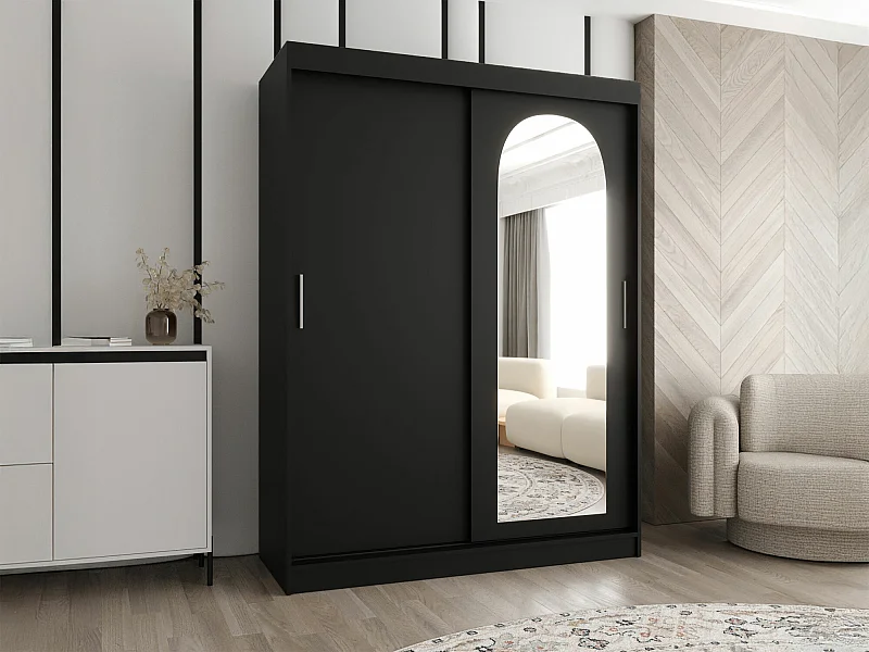Armario Hartford 502, Negro, 200x150x62cm, Puertas de armario: Correderas