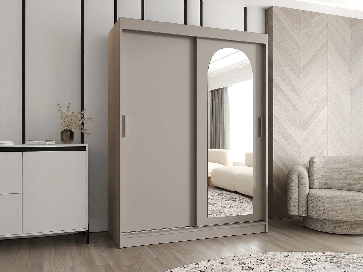 Armoire Hartford 502, Cachemire, 200x150x62cm, Portes d'armoire: Coulissantes