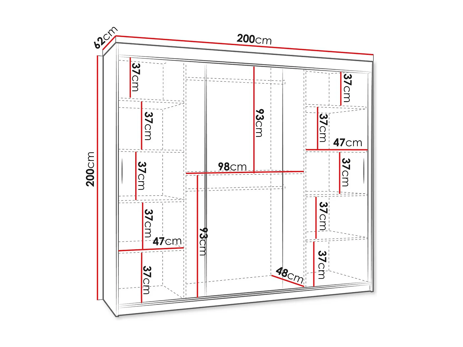 Armario Hartford 507, Blanco, 200x200x62cm, Puertas de armario: Correderas