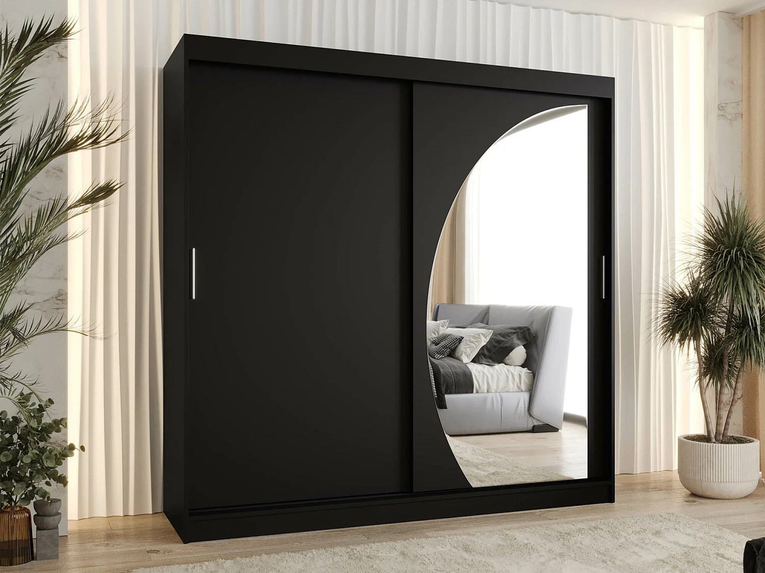 Armario Hartford 507, Negro, 200x200x62cm, Puertas de armario: Correderas