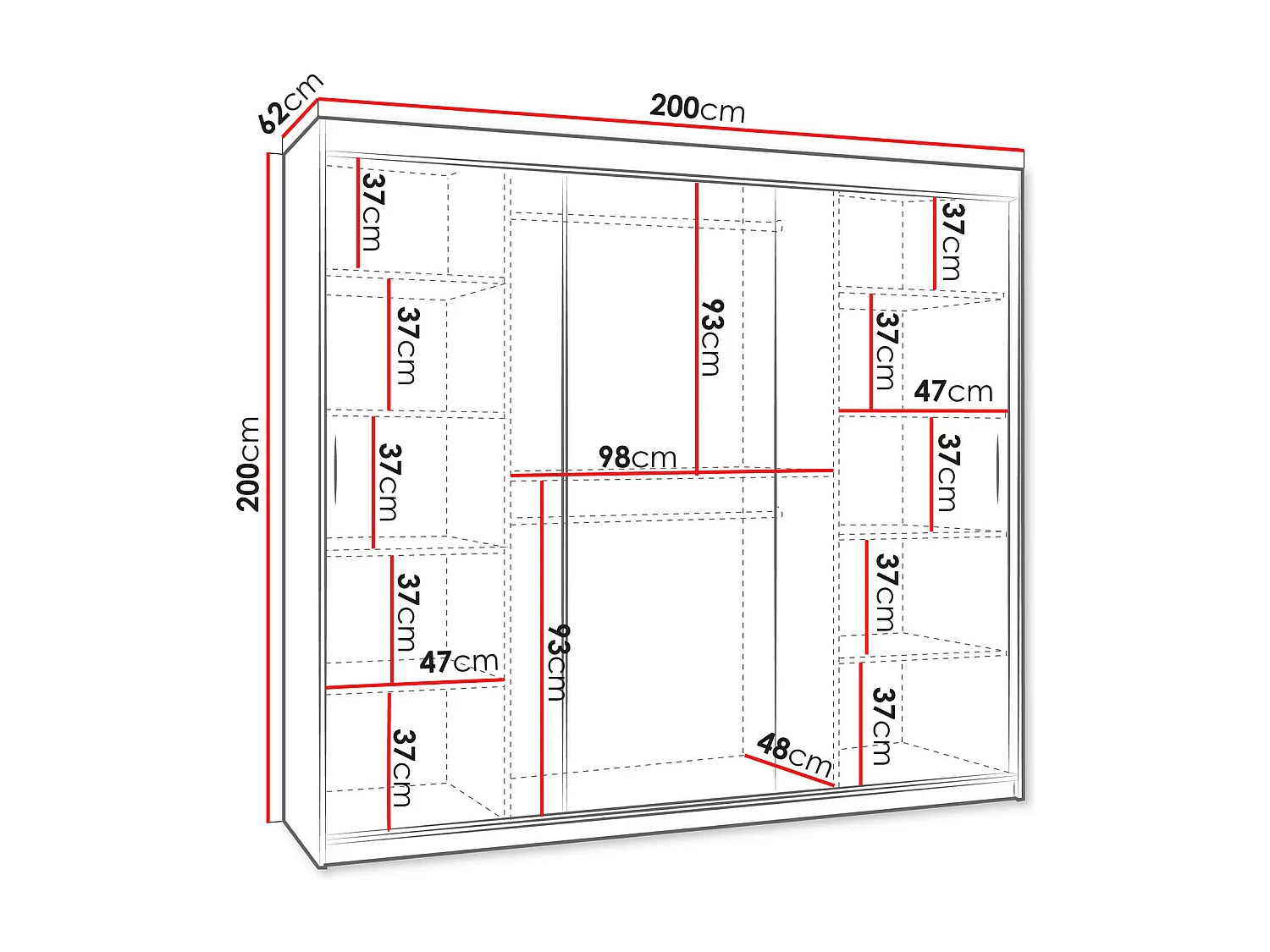 Armario Hartford 507, Negro, 200x200x62cm, Puertas de armario: Correderas