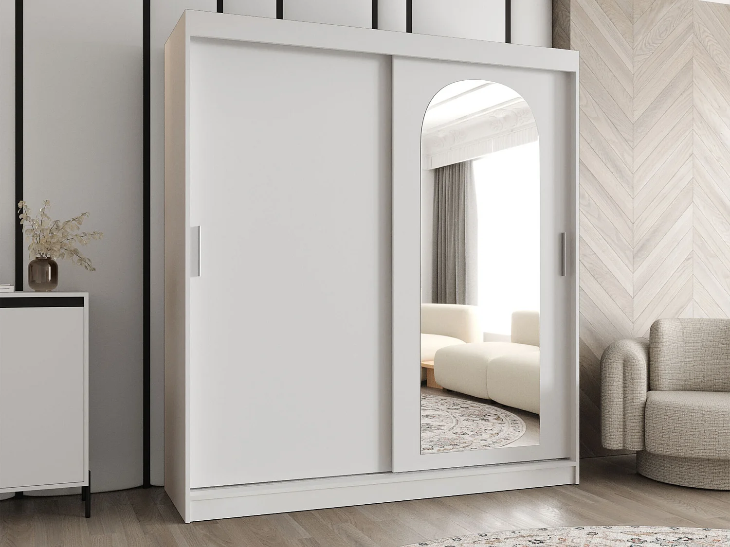 Armoire Hartford 500, Blanc, 200x180x62cm, Portes d'armoire: Coulissantes