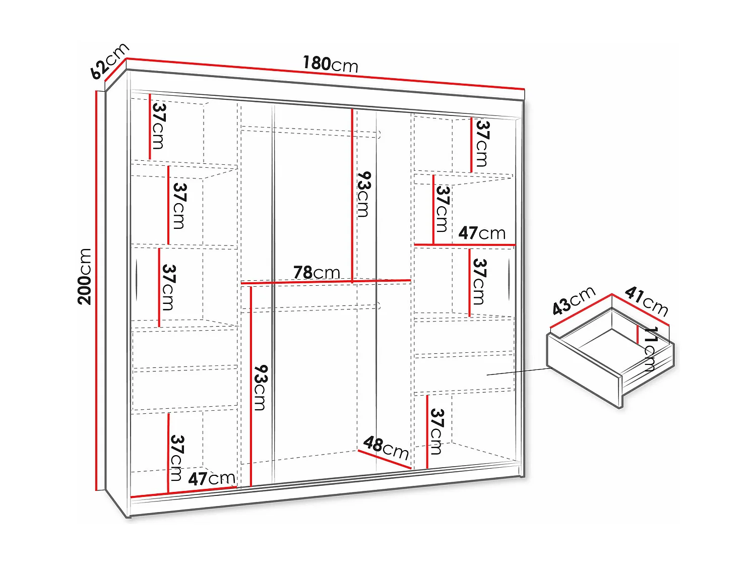 Armoire Hartford 500, Blanc, 200x180x62cm, Portes d'armoire: Coulissantes