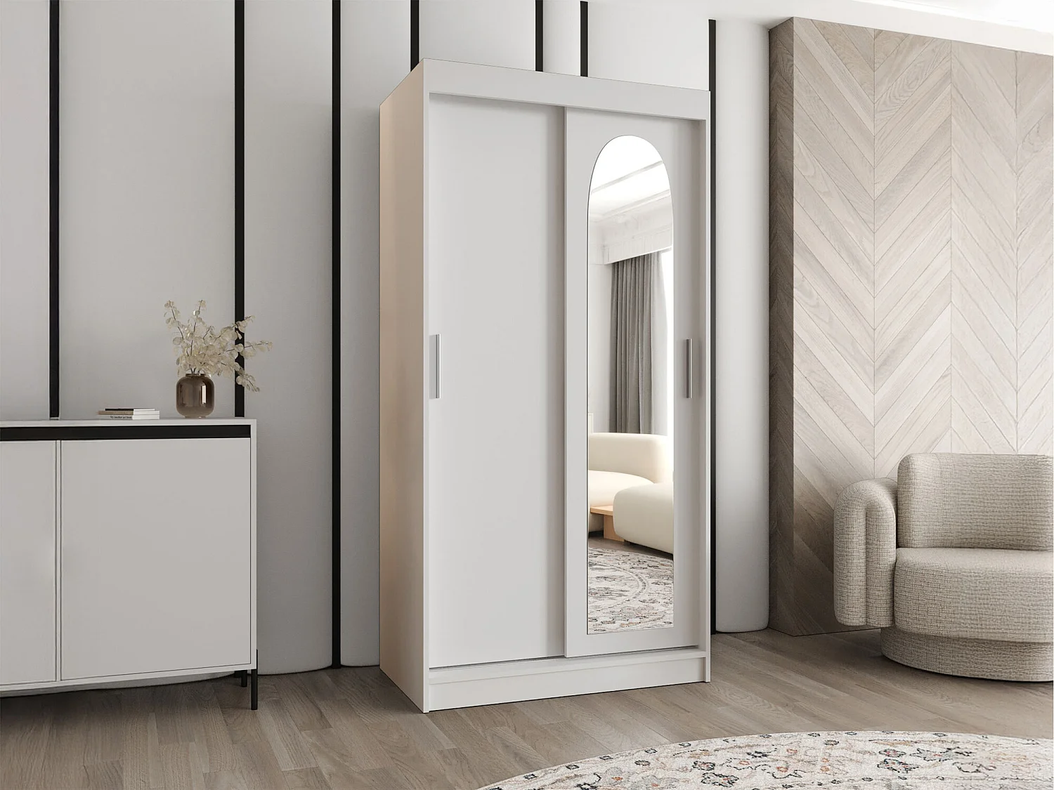 Armoire Hartford 505, Blanc, 200x100x62cm, Portes d'armoire: Coulissantes
