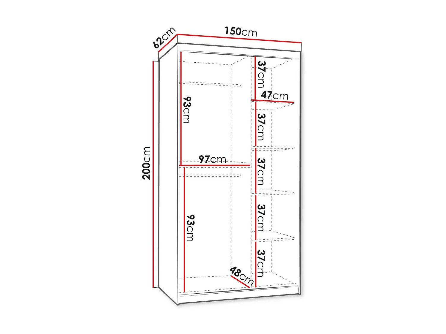 Armoire Hartford 503, Blanc, 200x150x62cm, Portes d'armoire: Coulissantes